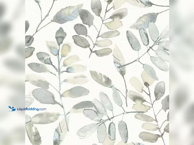Lot 49-2003628 - Approx. (112) sq. ft. of Chesapeake Pinnate Grey Paper Pre-Pasted Matte Leaves Strippable Wallpaper ...