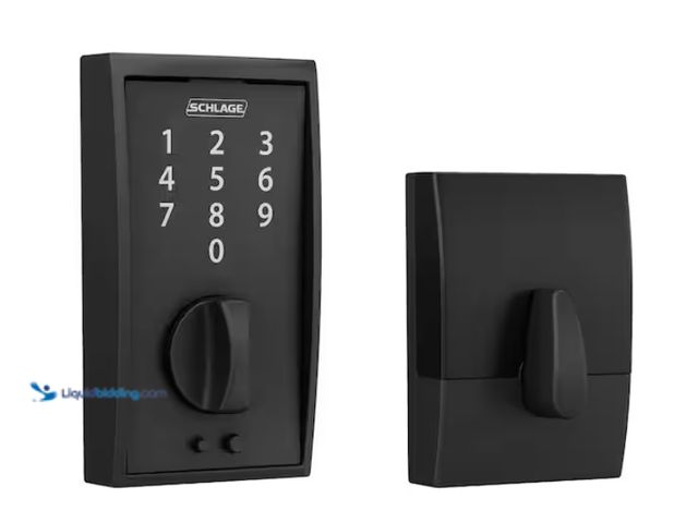 Lot 49-1578048 - Schlage Century Matte Black Electronic Touch Keyless Touchscreen Deadbolt with Thumb turn, Model # B...