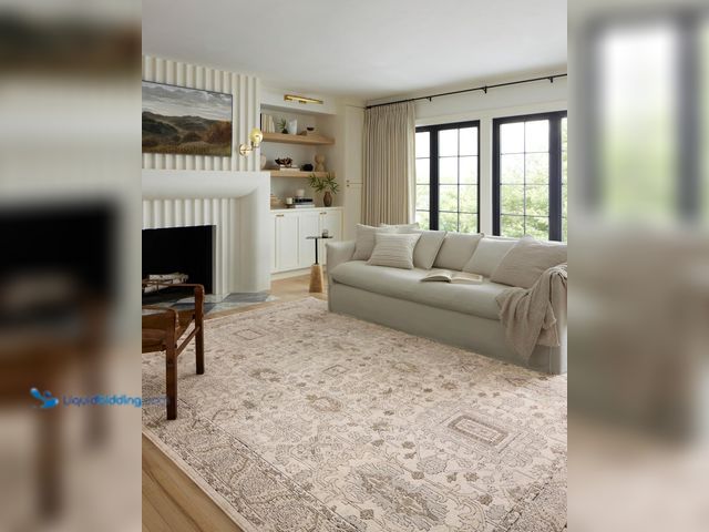 Lot 49-5437300 - Loloi Teagan Collection TEA-03 Ivory/Sand 6'-7" x 9'-2" Area Rug, Large, Soft Neutral Rug, High-Traf...