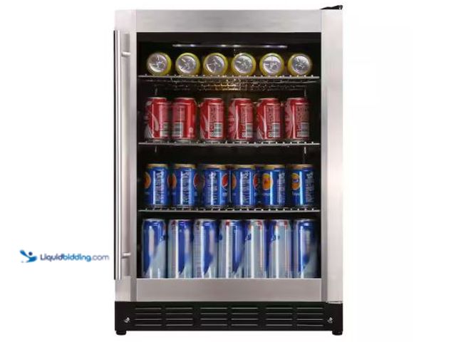 Lot 49-1593563 - Magic Chef Beverage 23.4 in. 154 (12 oz.) Can Beverage Cooler, Stainless Steel Model # HMBC58ST, MSR...