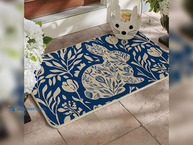 Lot 49-1623936 - Lot of (2) Artoid Mode Blue Rabbit Bunny Flowers Easter Doormat, Home Decor Low-Profile Switch Rug D...