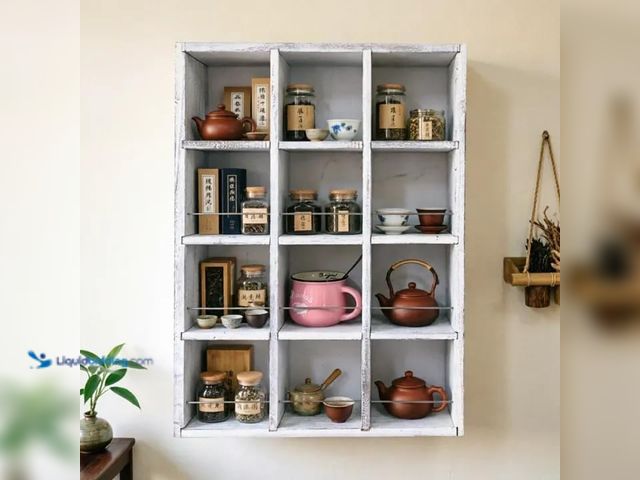 Lot 49-5544218 - Coffee Mug Display Rack Wooden Display Shelves Cup Holder Teacup Display case Wood Hanging Shadow Bo...
