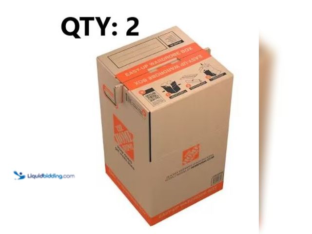 Lot 49-3631469 - Lot of (2) The Home Depot 20"x20"x34" Medium Easy Up Wardrobe Moving, Shipping, Packing Box, Model #...