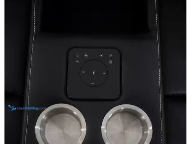 Lot 49-1566733 - MAYKOOSH Black Air Faux Leather home theater seating with power reclines, 6 cupholders, tray, built-...