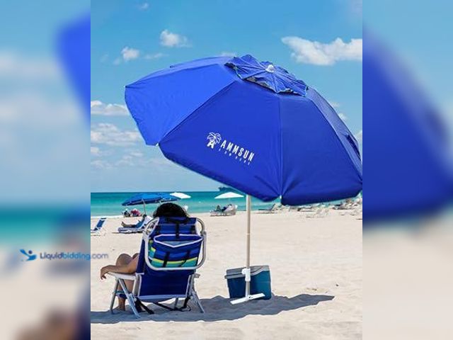 Lot 49-5543705 - Amsun 6.5ft Twice folded umbrella. Blue. Has bag. Unused