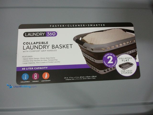 Lot 49-1555730 - 40 L Collapsible plastic Laundry Basket, Grey and Black, Unused, Missing one Handle.  Ref#BLUEAMA120...