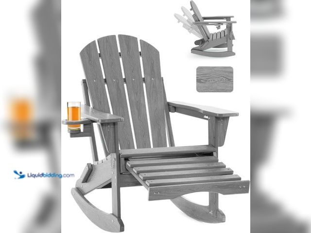 Lot 49-3527445 - Adjustable Adirondack Rocking Chair with Retractable Ottoman, 4-in-1 Multifunctional Folding Patio C...