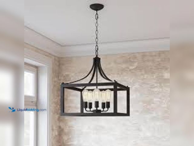Lot 49-5411835 - Hampton Bay Boswell Quarter 20 in. 5-Light Distressed Black Farmhouse Pendant for Kitchen or Entrywa...