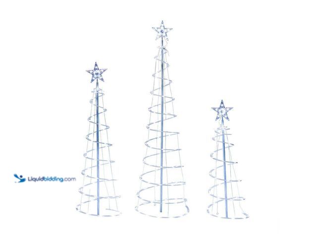 Lot 49-5453591 - Joyfy 3-Packs Christmas Spiral Tree 218 Pre-Lit LED Cool White Lights with Metal Stakes. [Model # 31...