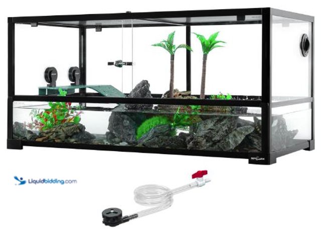 Lot 49-5436651 - REPTIZOO 50 Gallon Large Turtle Tank Aquarium, 36"×18"×18" Tortoise Habitat Water-Land Ecological Tu...