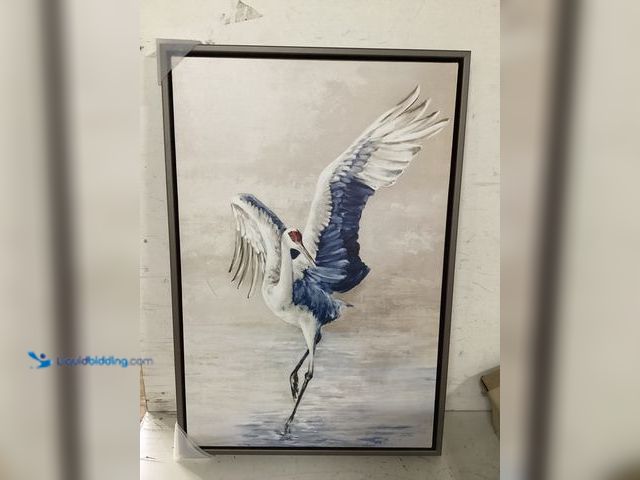 Lot 49-1630811 - Stupell Industries Dancing Crane on Shore Gray Floater Framed Canvas Wall Art Design by Eli Jones, 2...
