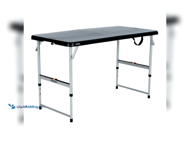 Lot 49-5410352 - Lifetime 4 ft. One Hand Adjustable Height Fold-in-Half Resin Table; Black. [Model # 80977] Unused