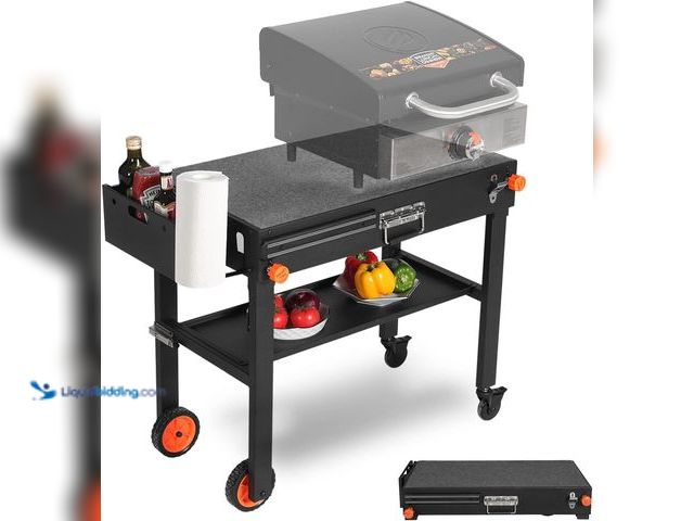 Lot 49-3565404 - Portable Outdoor Grill Table, Folding Grill Cart with Wheels, Blackstone Griddle Stand for 17"/22" G...