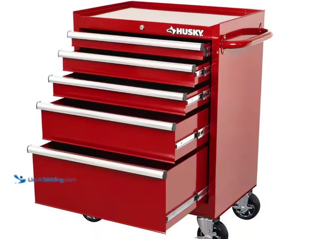Lot 49-1515848 - Husky Standard-Duty 27 in. W x 18 in. D 5-Drawer Red Rolling Tool Cabinet, Model # H27TR5RED, New, F...