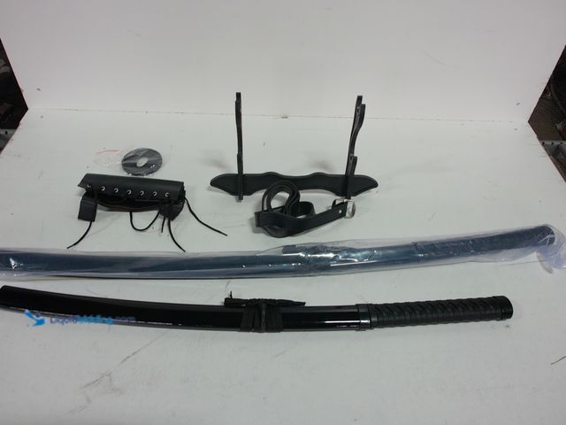 Lot 49-1558928 - 2 Black Plastic Katanas with Belt, Unused.  Ref#BLUEAMA1203