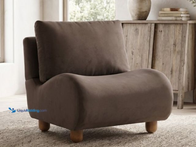 Lot 49-3637826 - Christopher Knight Home 30" Modern Curved Accent Chair, Velvet Upholstered with Wood Legs, Dark Brow...