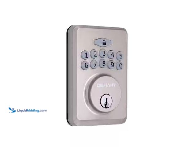 Lot 49-3433256 - Defiant Radius Satin Nickel Single Cylinder Keypad Deadbolt Lock, Model # GZAX2D01, Unused.   Ref#AH...
