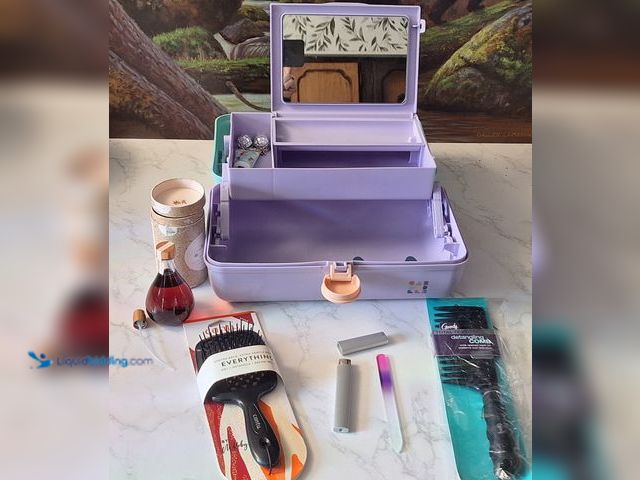 Lot 49-1807234 - Lot of beauty supplies. On the go girl caboodle box. Includes brush detailing comb nail filer perfum...