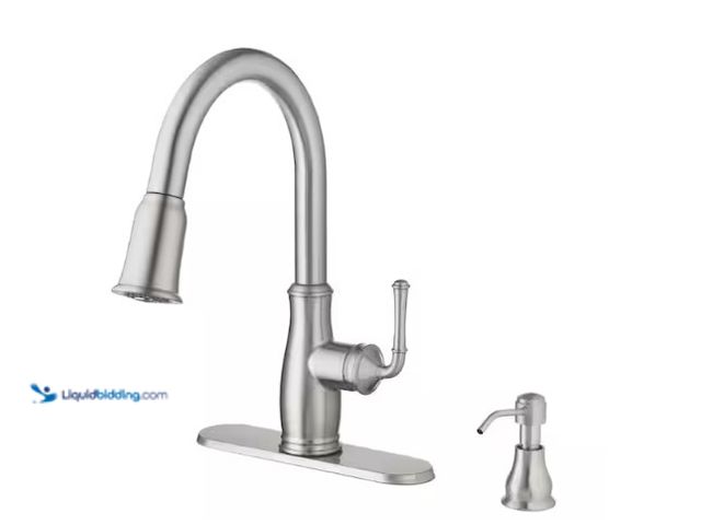 Lot 49-1566709 - Glacier Bay Kagan Stainless Steel 15 in. H Pull Down Sprayer Kitchen Faucet with 360° Swivel Spout, ...