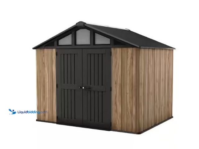 Lot 49-1601331 - Keter Signature Stronghold 10 ft. W x 8 ft. D Resin Shed with Flooring Oak 74 sq. ft. Model # 263843...