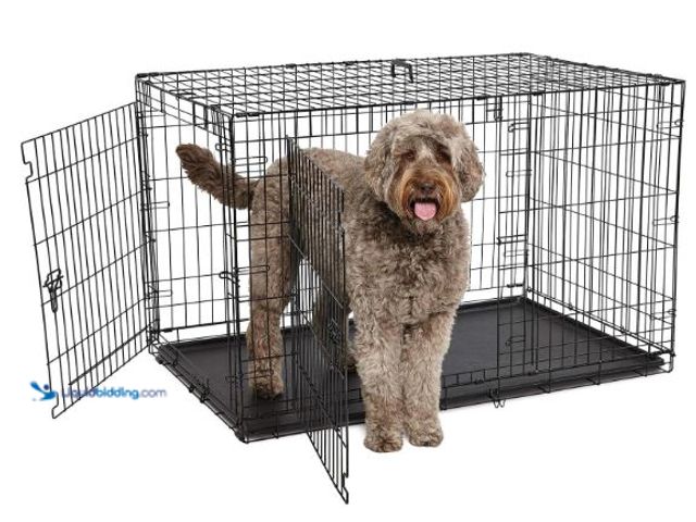 Lot 49-1517009 - 42 Inches Dog Crate Large Foldable Dog Kennel Metal Wire Pet Dog Cage with Double-Door Leak-Proof Tr...