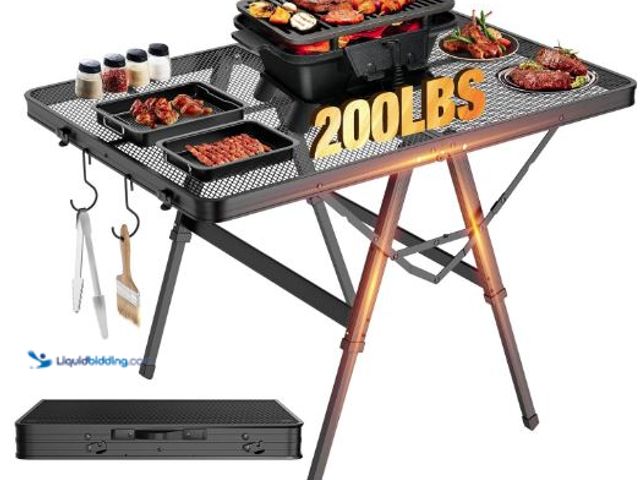 Lot 49-5436497 - Foldable Grill Table with Mesh Desktop, 200lbs 3Ft Portable Folding Table, Height Adjustable Metal T...