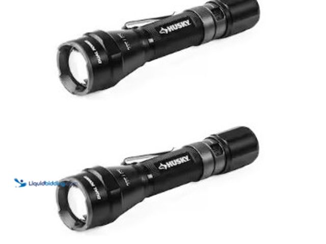Lot 49-3615786 - Lot of (2) Husky 1800 Lumens Dual Power LED Rechargeable Tactical Focusing Flashlight, Model # PVL-F...