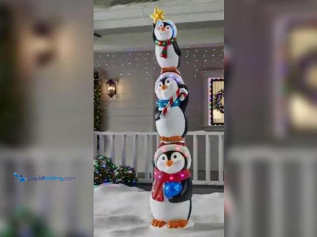Lot 49-1540823 - Home Accents Holiday 8ft Giant-Sized LED Stacked Penguins, Indoor/Outdoor, 25 Multi-Colored LED Ligh...