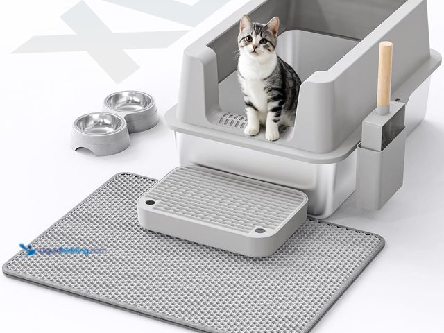 Lot 49-5414213 - Stainless Steel Cat Litter Box - Enclosed XL Metal Kitty Litter Box with Lid for Big Cats, High Side...