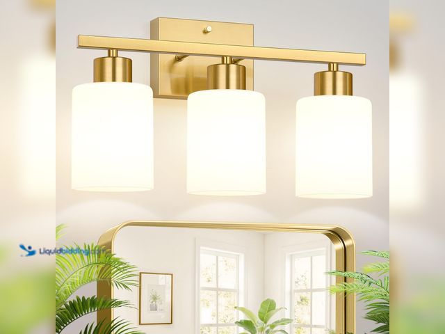 Lot 49-5437515 - 3-Light Bathroom Light Fixtures, Brushed Gold Vanity Light, Bathroom Vanity Light with Milky White F...