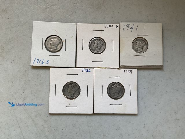Lot 49-1830007 - LOT OF 5 MERCURY DIMES 90% SILVER INCLUDING 1926-1941 #COINS0219