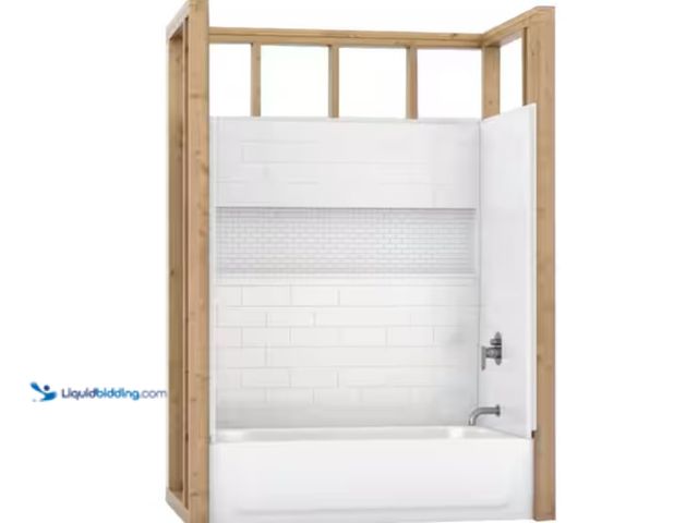 Lot 49-1596130 - Bootz Industries NexTile 60 in. W x 30 in. D x 60 in. H Four-Piece Direct-to-Stud Composite Alcove T...