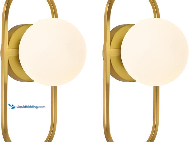Lot 49-3527374 - SeeU Mid Century Wall Sconces Modern Gold Vanity Wall Lamp with White Globe Lampshade Wall Light Fix...