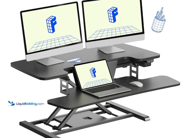 Lot 49-1555581 - FLEXISPOT 35 inch Electric Standing Desk Converter, Motorized Stand up Desk Riser, Monitor and Lapto...