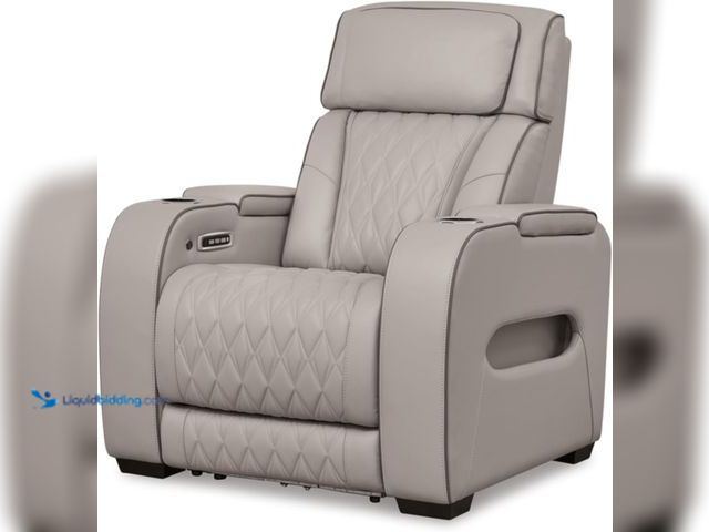 Lot 49-5447703 - Signature Design by Ashley Boyington Contemporary Leather Match Power Recliner with Adjustable Headr...