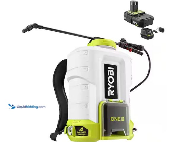 Lot 49-1624513 - RYOBI ONE+ 18V Cordless Battery 4 Gallon Backpack Chemical Sprayer with 2.0 Ah Battery and Charger M...