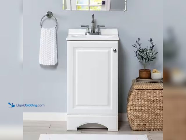 Lot 49-1570369 - Glacier Bay 19 in. Single Sink White Bath Vanity with White Cultured Marble Top (Assembled), 18.63 i...