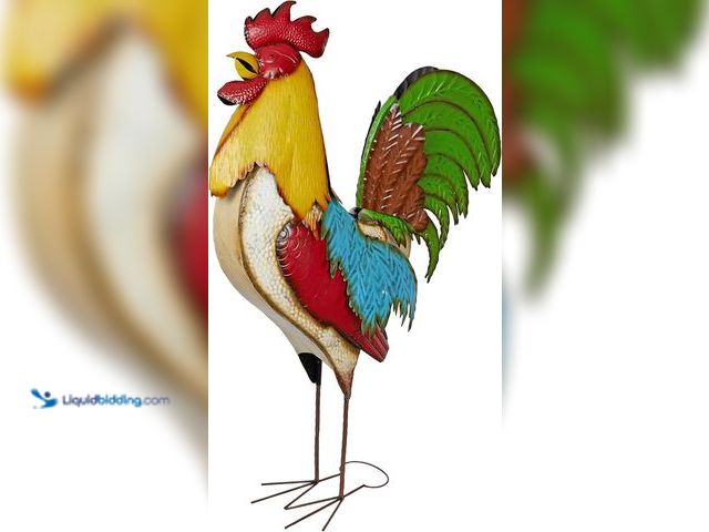 Lot 49-1516023 - Alpine Corporation JUM290 Multi-Color Metal Jumbo Rooster Decor, Garden or Patio Iron Bird Statue, 6...