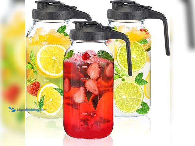 Lot 49-3528878 - Glass Mason Jar Pitcher with Pour Spout Lid, 64OZ Leak-proof Wide Mouth Jugs for Cold Brew Coffee, B...
