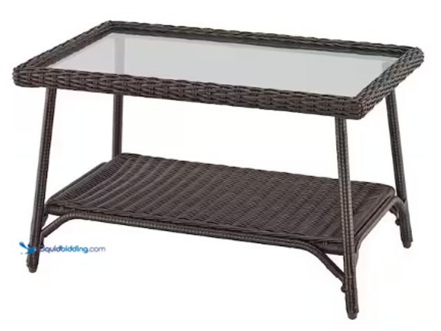Lot 49-2022329 - StyleWell Emerald View Brown Rectangle Wicker Outdoor Coffee Table with Smoky Glass, Model # FWS8082...