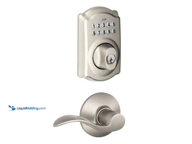 Lot 49-2022915 - Schlage Camelot Single Cylinder Electronic Keypad Deadbolt with Passage Accent Lever, Model # FBE365...