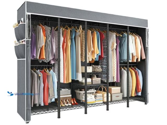 Lot 49-1556331 - 88.2" W Clothes Rack with Cover, Heavy Duty Garment Rack for Hanging Clothes Loads 1200LBS, Adjustab...