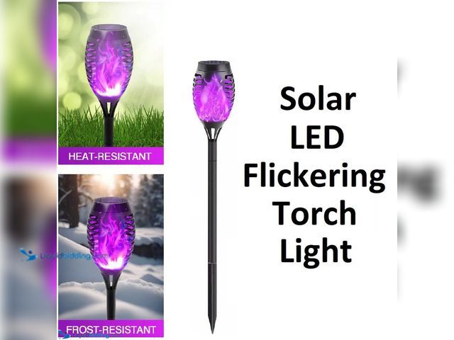 Lot 49-5388444 - Lot of 1 Solar Waterproof LED Flickering Flame Torch Light - Purple Light - NEW - Perfect for pathwa...
