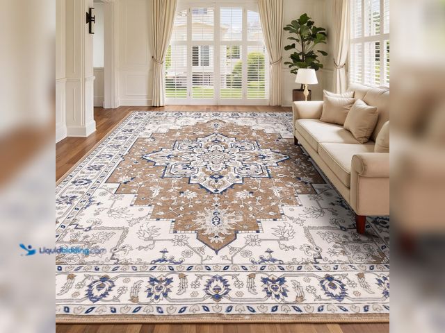 Lot 49-5437395 - Rugflix 9x12 Area Rug for Living Room, Vintage Washable Area Rug Non Slip Backing Low Pile, Floral S...