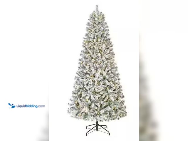 Lot 49-1548188 - Home Accents Holiday 7.5 ft. Festive Mixed Pine Flocked LED Pre-Lit Artificial Christmas Tree Model ...