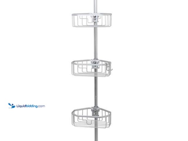 Lot 49-3565686 - Zenna Home Tension Pole Corner Rust Resistant Shower Caddy in Satin Chrome. Model # 2141AL. Unused