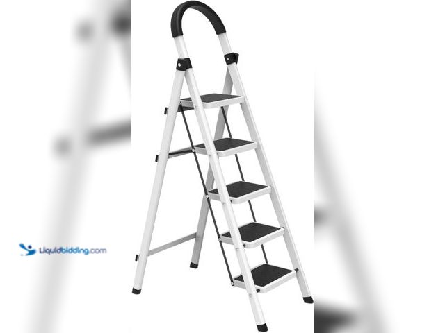 Lot 49-5554332 - 5 Step Folding Ladder, Portable and Compact, Anti-Slip Multi-Use Household Step Ladder for Home, Kit...
