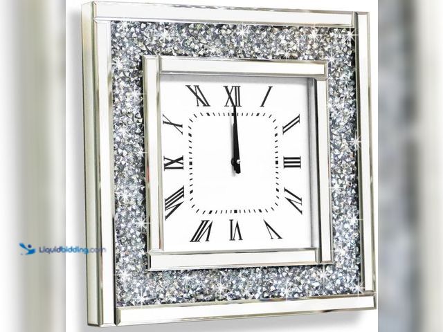 Lot 49-5416031 - DMDFIRST Silver Square Mirror Clock 20x20inches Crystal Sparkle Twinkle Bling Crushed Diamond Mirror...