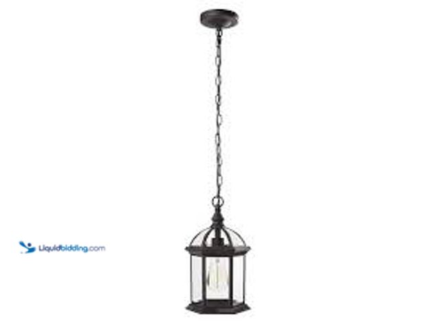 Lot 49-5411828 - Hampton Bay Wickford 13.6 in. 1-Light Weathered Bronze Outdoor Hanging Light Pendant Light with Clea...