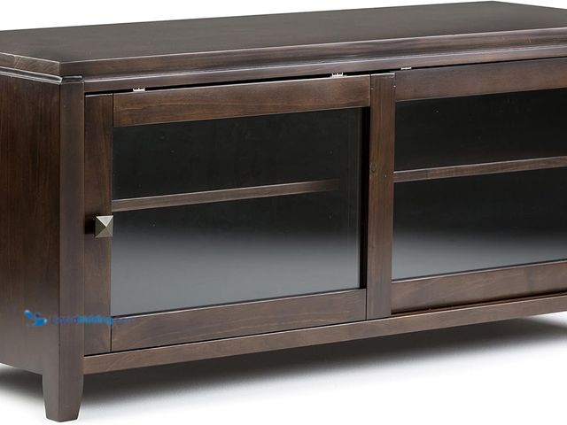 Lot 49-3534037 - SIMPLIHOME Cosmopolitan SOLID WOOD 48 inch Wide Contemporary TV Media Stand in Mahogany Brown For TV...